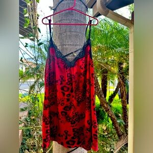 Red, leopard, lace detailed camisole